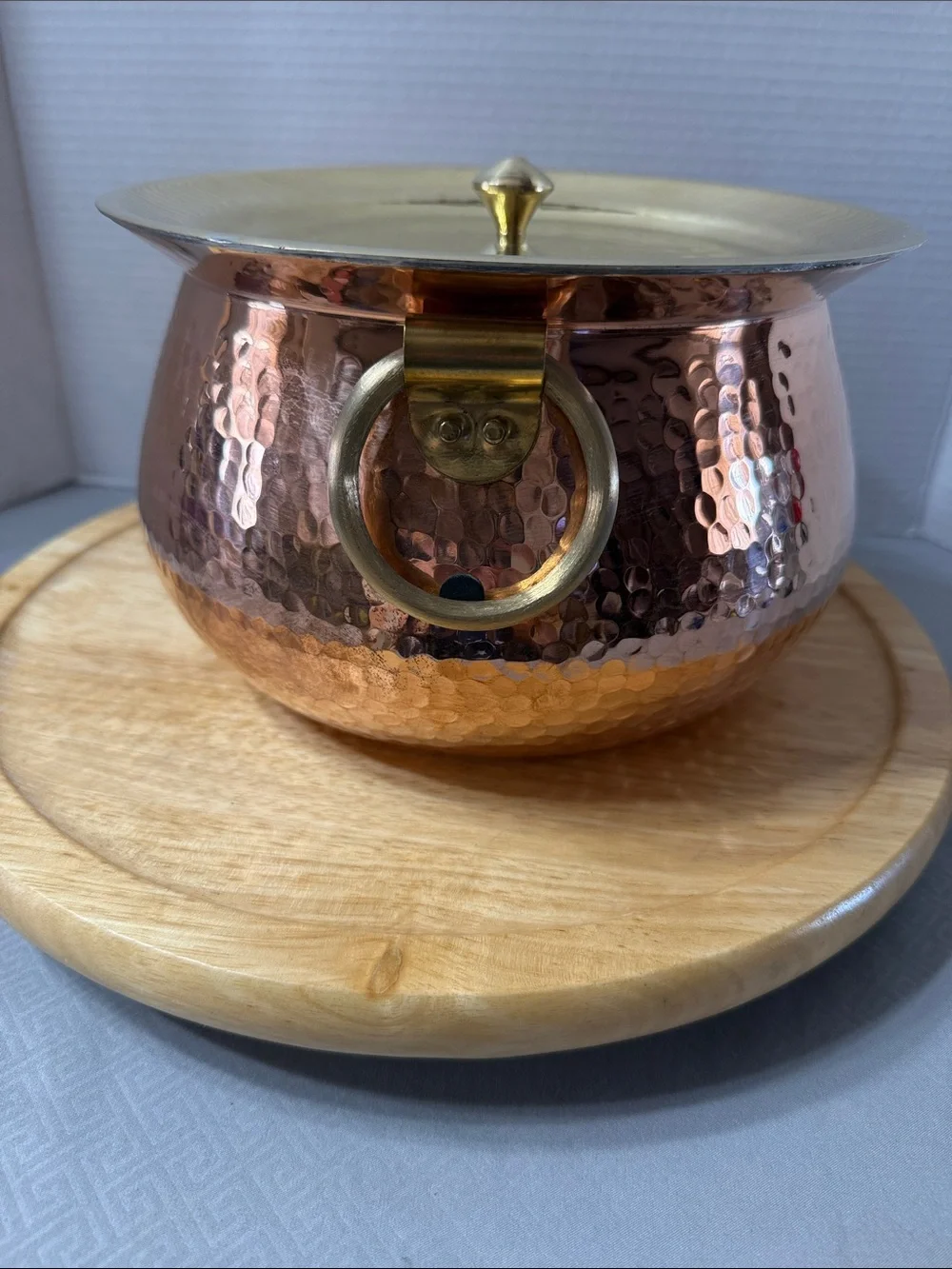 P-Tal Pure Hammered Copper Rose Gold Dutch Oven Cookware Brass Handles and Lid